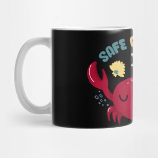 Safe our Surf quote with cute sea animal crab, starfish, coral and shell aesthetic pastel color illustration. Mug